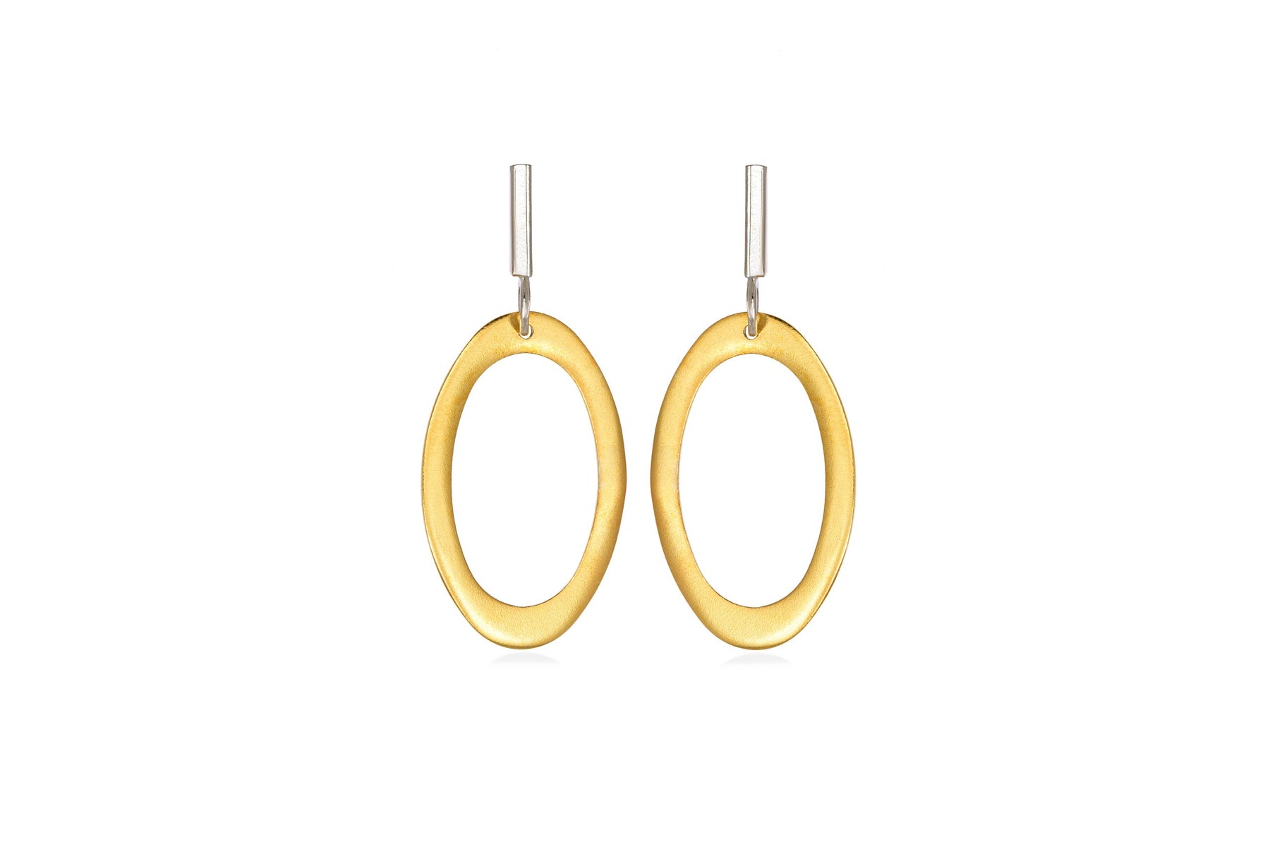 Line Stud Earrings with Silver Round Openwork
