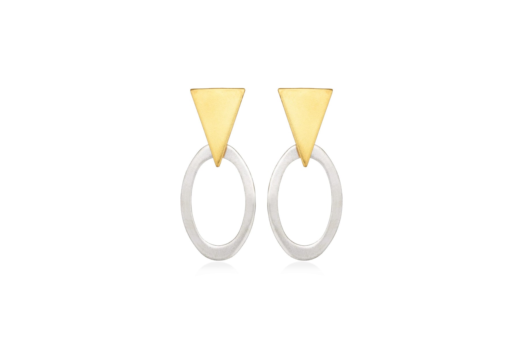 Triangle Stud Earrings with Silver Round Openwork