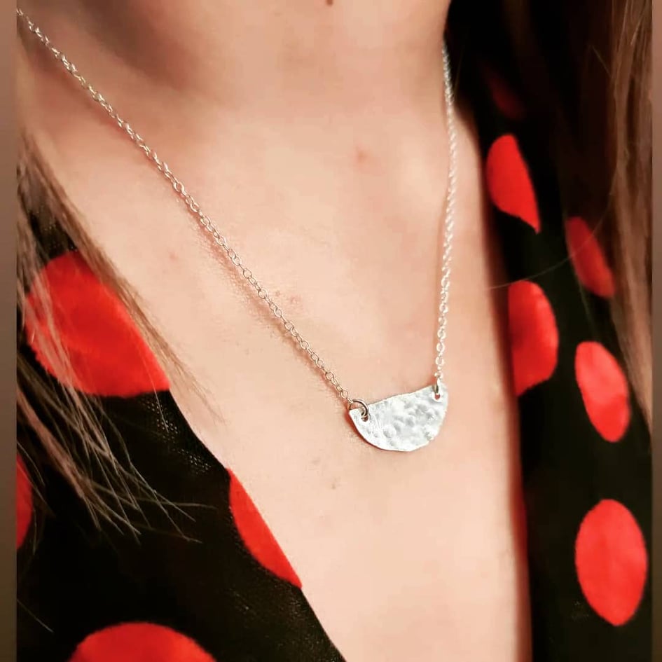 Hammered Semi Round Silver Necklace