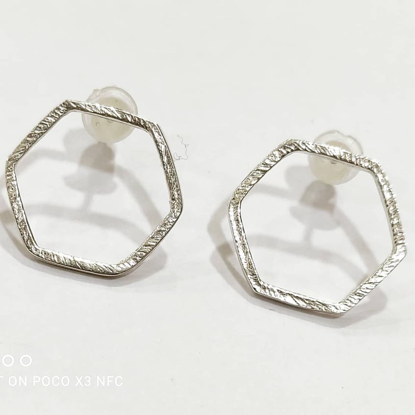Hexagon Silver 925 Earrings
