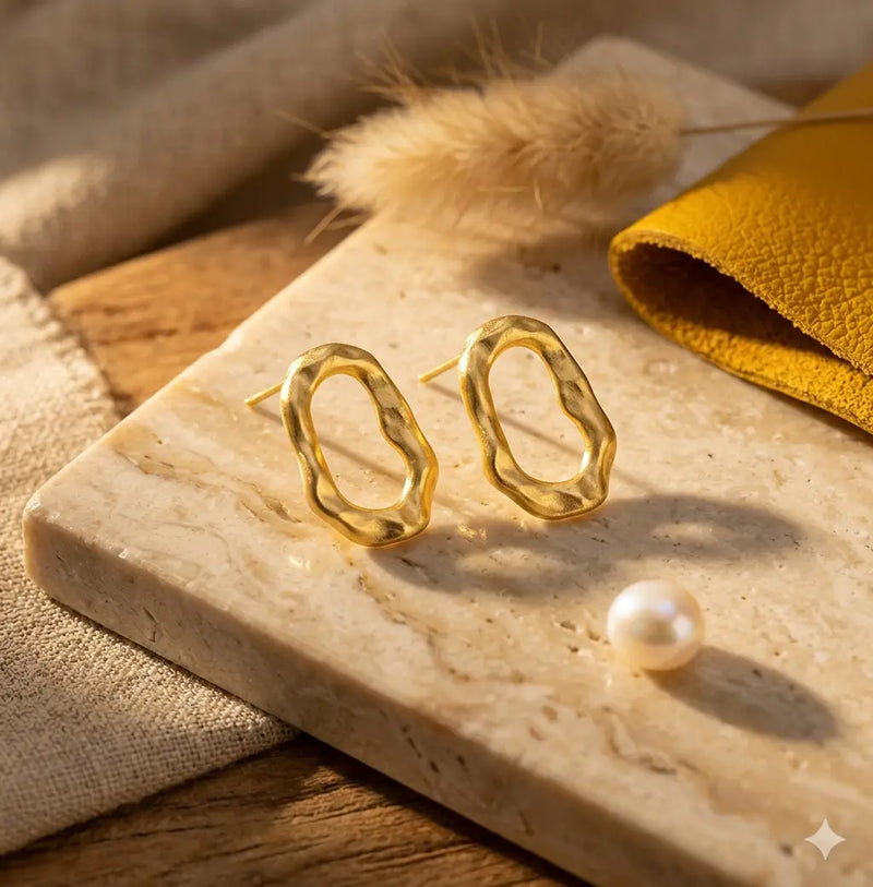 Hammered Oval Silver Earrings