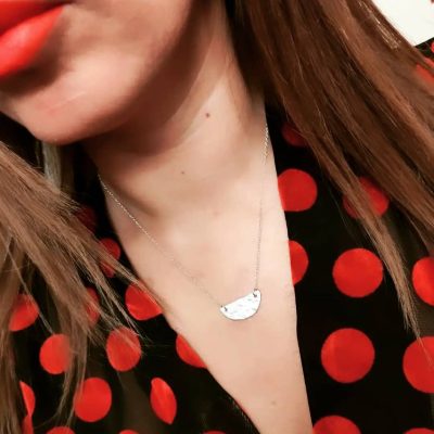 Hammered Semi Round Silver Necklace