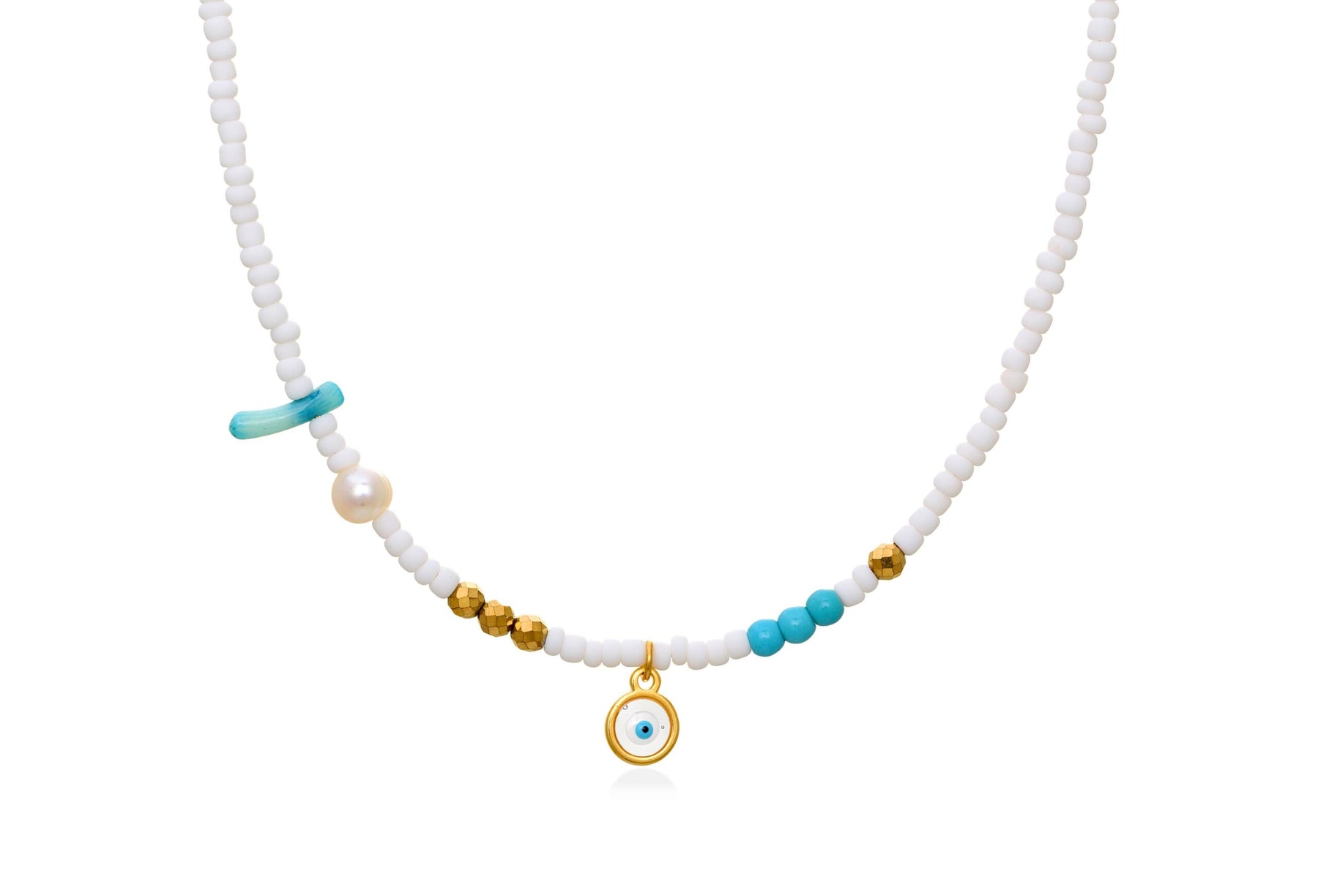 White Pearl Eye Necklace