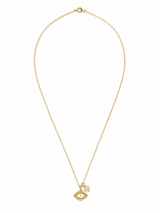 Golden Eye Necklace – Ατσάλινο Κολιέ με Στοιχείο Μάτι & Ροζ Χαλαζία