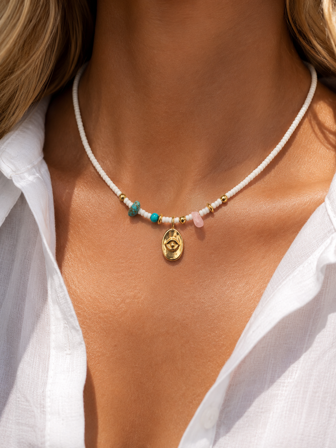 🧿 Summer Eye Necklace – Χειροποίητο Κολιέ με Μάτι