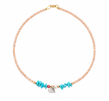 Summer Heart Necklace – Χειροποίητο Κολιέ με Τυρκουάζ, Κοράλλι & Καρδιά από Ασήμι 925