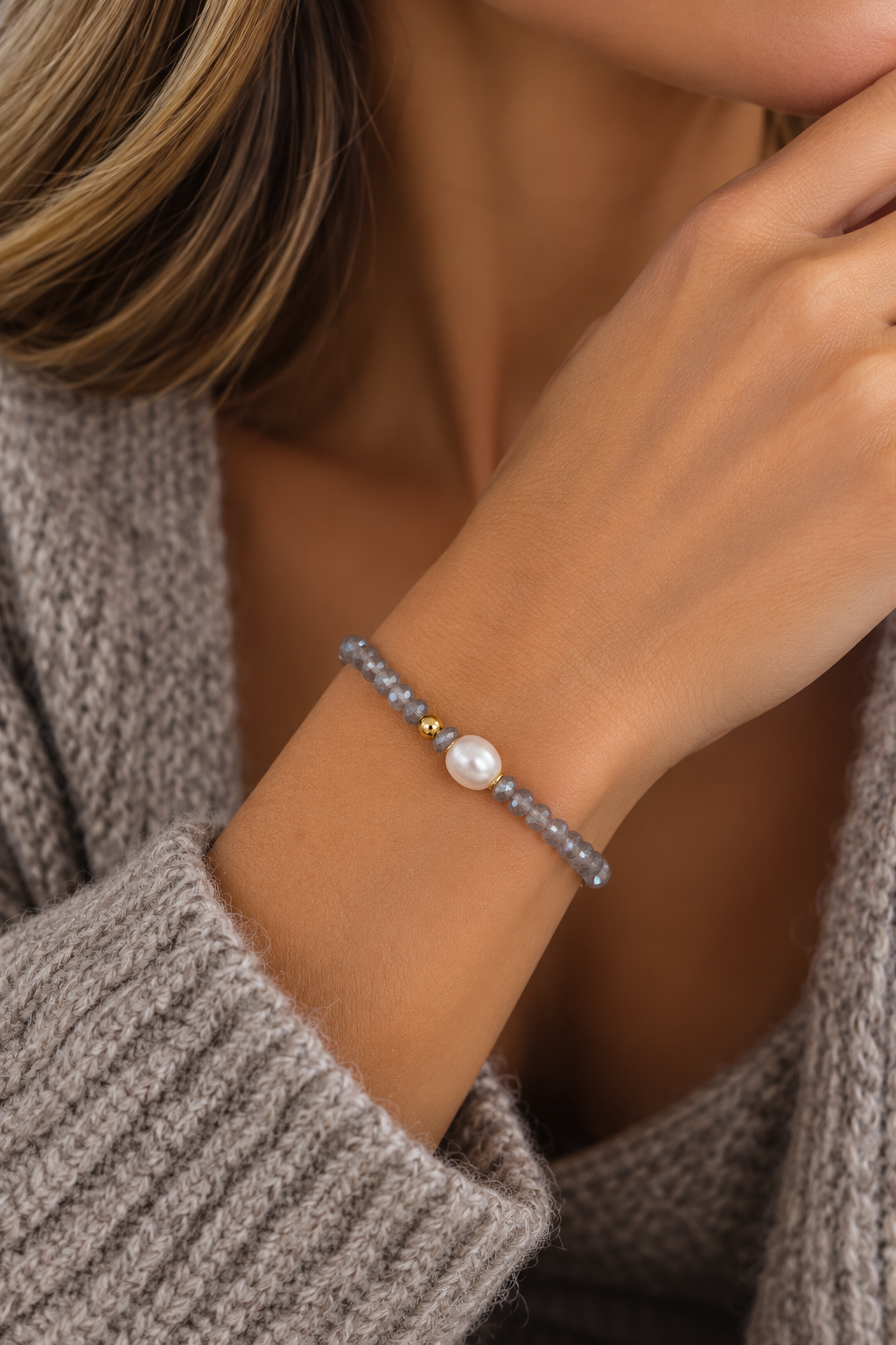 Βραχιόλι «Grey Pearl» με Κρύσταλλα & Μαργαριτάρι