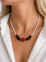 Summer Necklace – Χειροποίητο Κολιέ με Μαύρη Τουρμαλίνη & Κόκκινο Χαολίτη