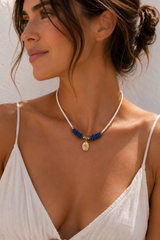 Blue Eye Summer Necklace – Χειροποίητο Κολιέ με Μπλε Χαολίτη & Χρυσό Στοιχείο Μάτι