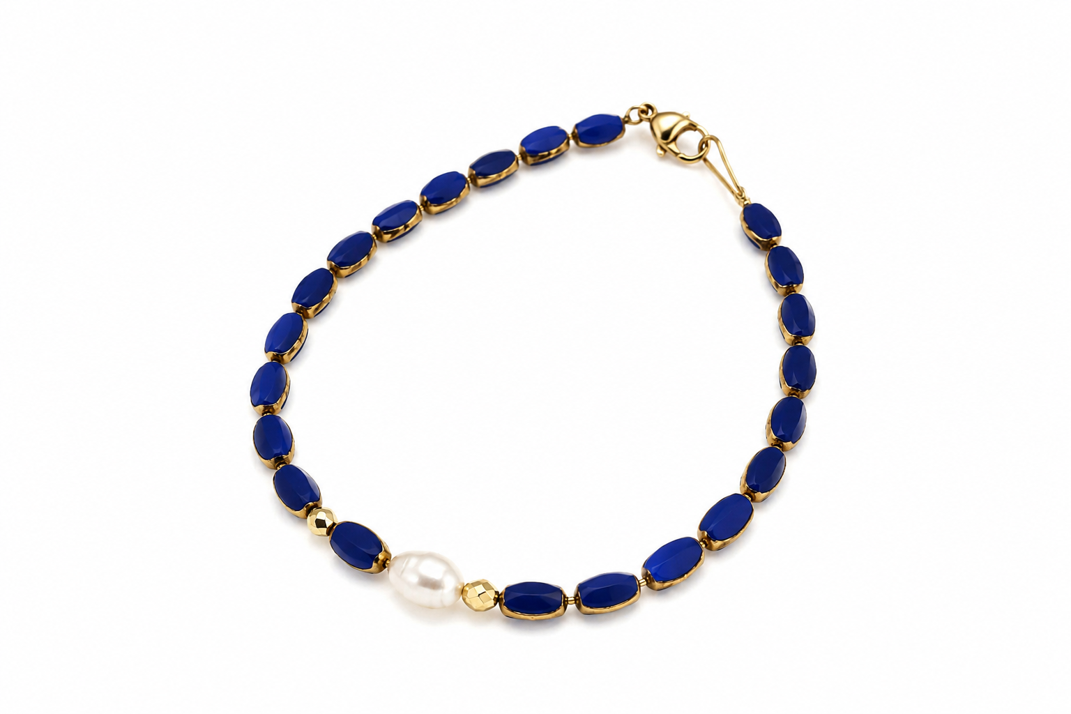 💙 Βραχιόλι Cobalt Pearl με Κρύσταλλα & Μαργαριτάρι