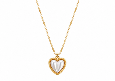✨ Golden Pearl Heart – Ατσάλινο Κολιέ Καρδιά