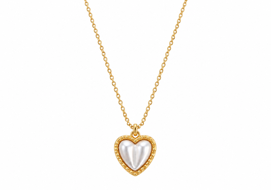✨ Golden Pearl Heart – Ατσάλινο Κολιέ Καρδιά