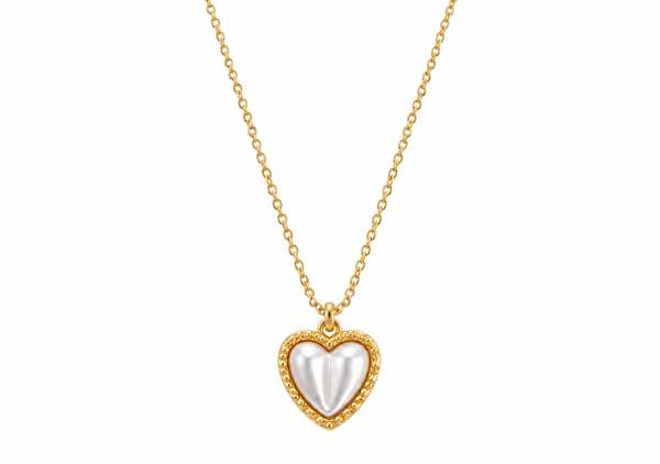 ✨ Golden Pearl Heart – Ατσάλινο Κολιέ Καρδιά