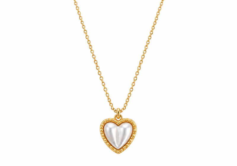 ✨ Golden Pearl Heart – Ατσάλινο Κολιέ Καρδιά