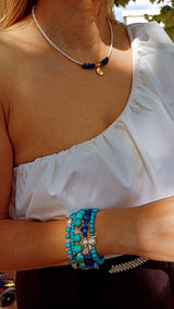 Blue Eye Summer Necklace – Χειροποίητο Κολιέ με Μπλε Χαολίτη & Χρυσό Στοιχείο Μάτι