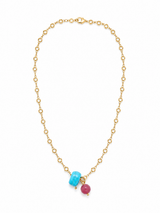 Summer Steel Chain – Ατσάλινο Κολιέ με Τυρκουάζ & Φούξια Αχάτη