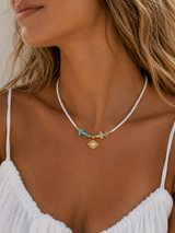 Turquoise Eye Summer Necklace – Χειροποίητο Κολιέ με Τιρκουάζ, Χαλαζία & Στοιχείο Μάτι