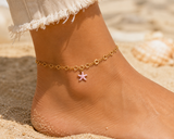 Pink Starfish – Ατσάλινο Βραχιόλι Ποδιού με Ροζ Αστερία