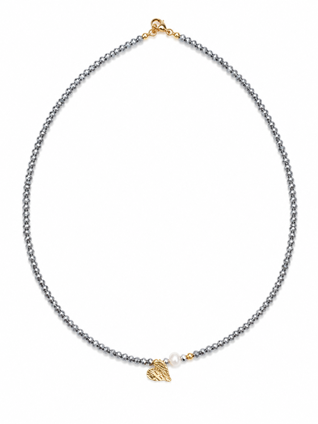 Crystal Heart Necklace – Χειροποίητο Κολιέ με Κρυσταλλάκια, Φυσικό Μαργαριτάρι & Επιχρυσωμένη Καρδιά από Ασήμι 925