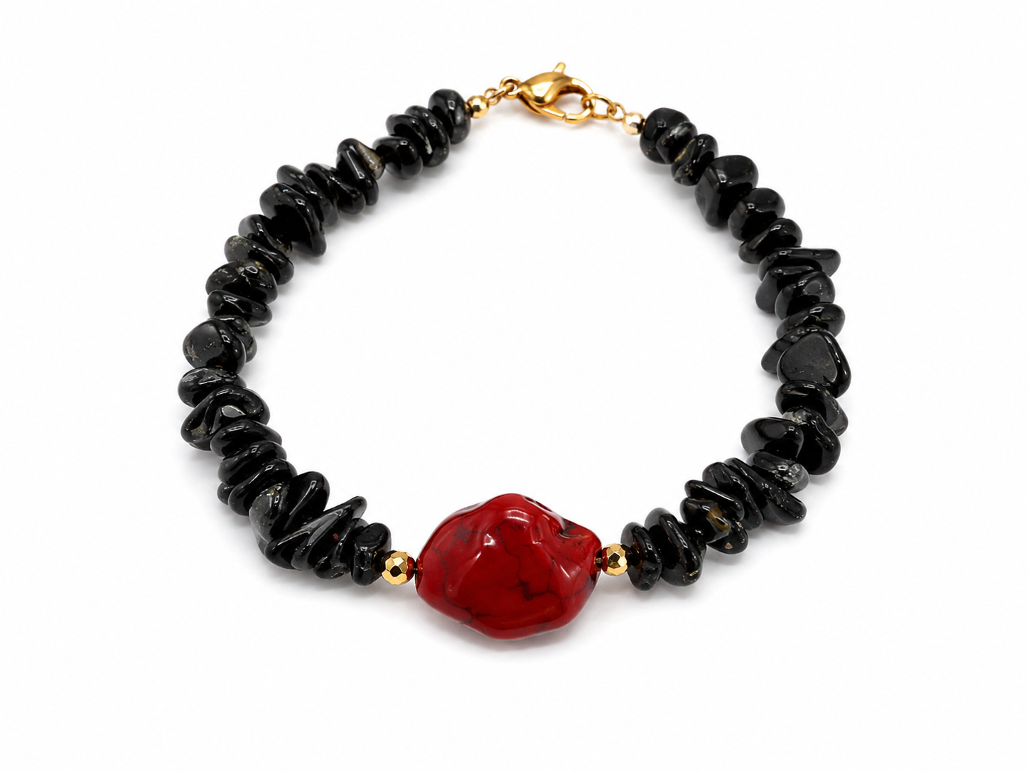 Black Tourmaline & Red Howlite Bracelet – Χειροποίητο Βραχιόλι