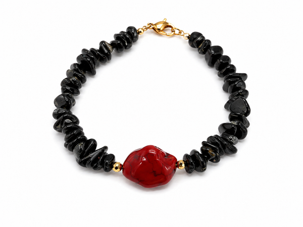 Black Tourmaline & Red Howlite Bracelet – Χειροποίητο Βραχιόλι