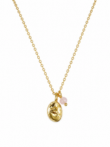 Golden Face Necklace – Ατσάλινο Κολιέ με Χρυσό Μενταγιόν Πρόσωπο & Ροζ Χαλαζία