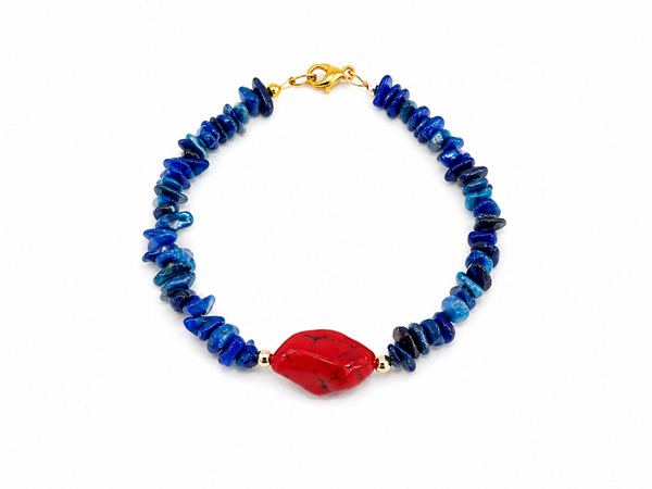 Blue & Red Howlite Bracelet – Χειροποίητο Βραχιόλι με Χαολίτη
