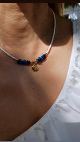 Blue Eye Summer Necklace – Χειροποίητο Κολιέ με Μπλε Χαολίτη & Χρυσό Στοιχείο Μάτι