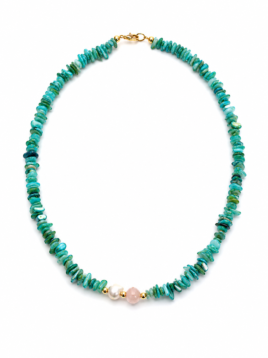 🩵 Coral & Rose Quartz Necklace – Χειροποίητο Κολιέ
