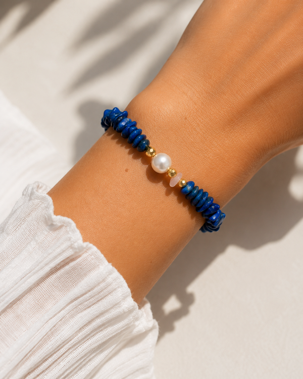 Blue Howlite & Pearl Bracelet – Χειροποίητο Βραχιόλι με Χαολίτη