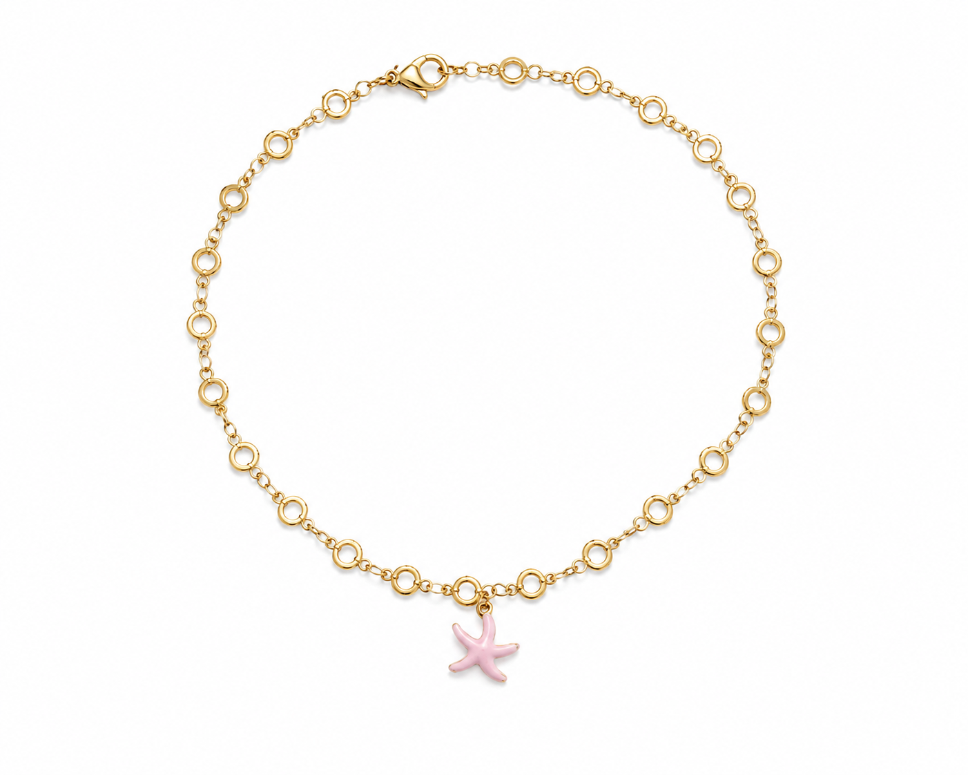 Pink Starfish – Ατσάλινο Βραχιόλι Ποδιού με Ροζ Αστερία