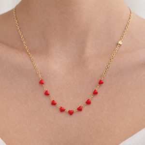 Κολιέ Ατσάλινο με Κόκκινες Καρδιές – Adjustable 44-47cm